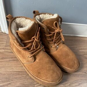 UGG Harkley Chestnut Suede Shearling Lined Lace-Up Boots